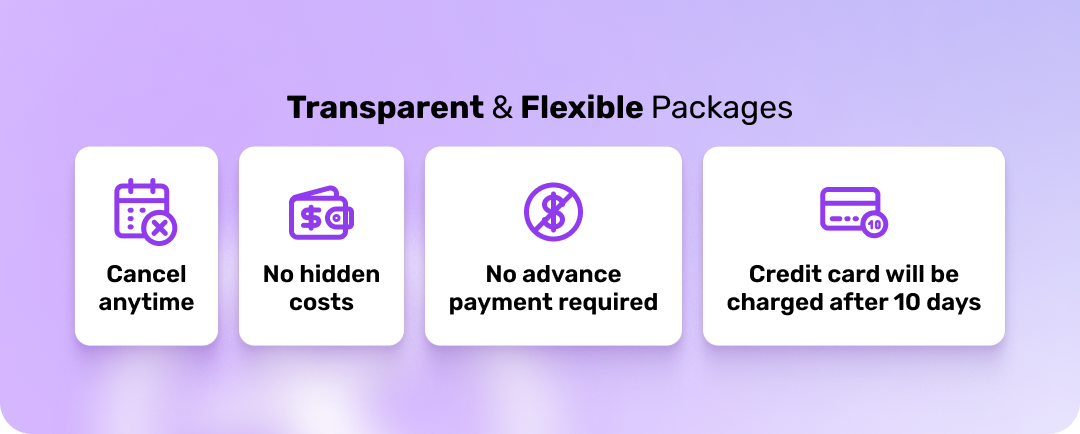 Benefits like Cancel Anytime and No Hidden Costs